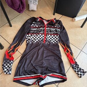 SHEIN Black and Red Checkered Racing Jumpsuit